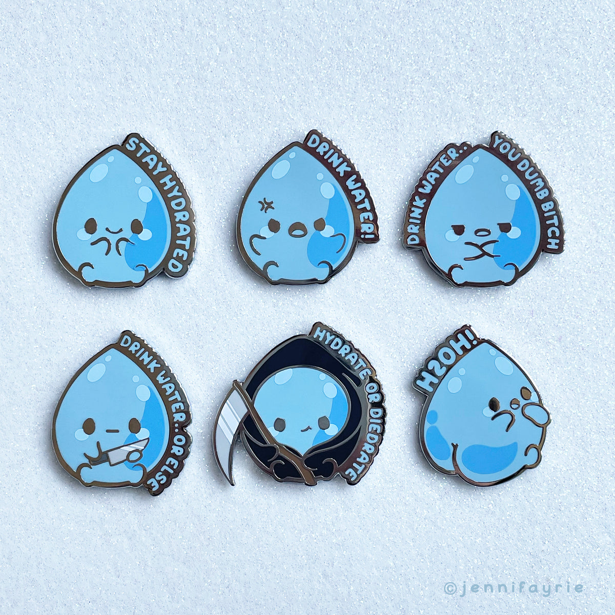 Water Motivation Reminder Enamel Pin Full Set – Jennifayrie