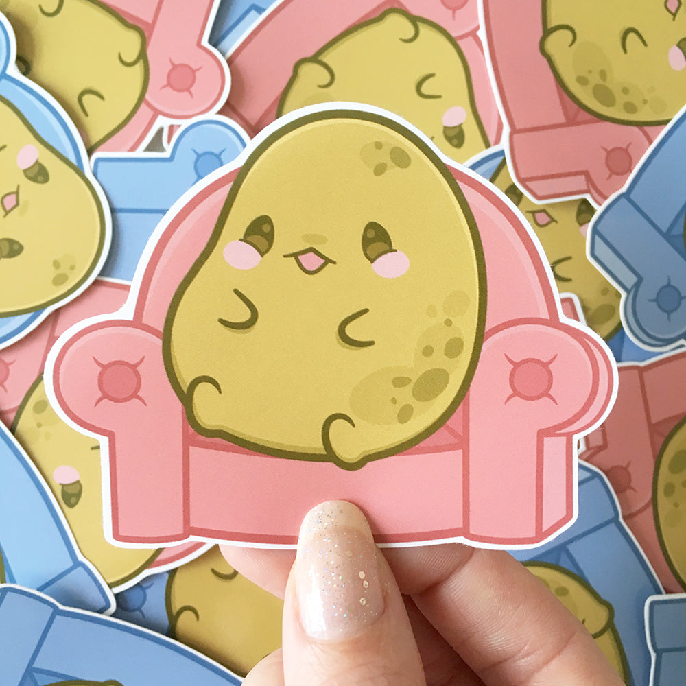 Cute Pink Couch Potato Kawaii 3" Gloss Vinyl Sticker